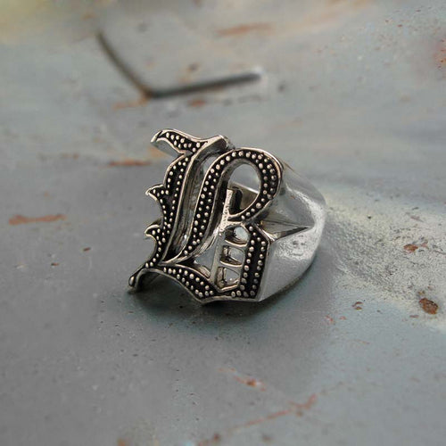 B alphabet Biker Ring gothic sterling silver 925 Old english A-Z Initial Letters GIFT Monogram NAME