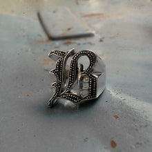 B alphabet Biker Ring gothic sterling silver 925 Old english A-Z Initial Letters GIFT Monogram NAME