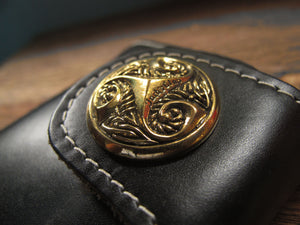 Biker long Wallet chain brass Genuine Leather black Celtic tattoo men handmade