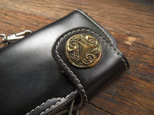 Biker long Wallet chain brass Genuine Leather black Celtic tattoo men handmade