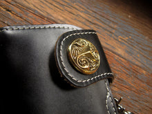 Biker long Wallet chain brass Genuine Leather black Celtic tattoo men handmade