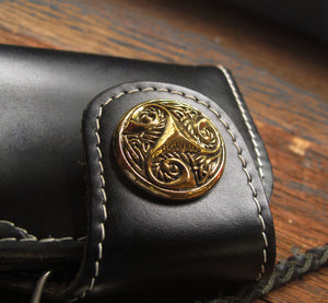 Biker long Wallet chain brass Genuine Leather black Celtic tattoo men handmade