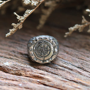 compass sterling silver ring nautical anchor biker boho gothic viking Traveler