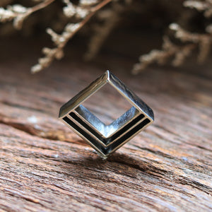 Three layering square sterling silver ring 925 for unisex Geometric style