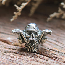 Skull beard Helmet Biker sterling silver ring men gothic viking chopper bobber