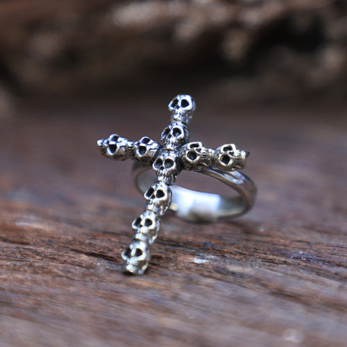 Cross skull gothic sterling silver ring 925 men Vintage biker viking bone christ