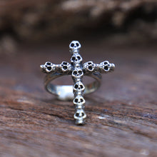 Cross skull gothic sterling silver ring 925 men Vintage biker viking bone christ