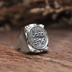 John 3:16 Ring men sterling silver 925 Mexican christ jewelry bible verse biker