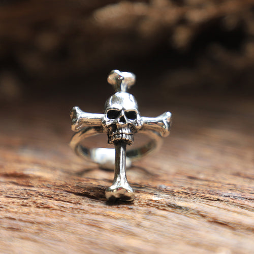 Cross skull gothic sterling silver ring for men Vintage pirate biker celtic Jewelry