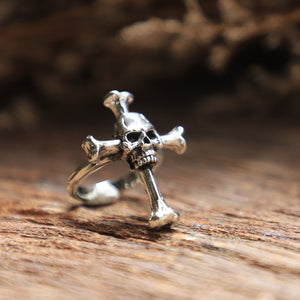 Cross skull gothic sterling silver ring for men Vintage pirate biker celtic Jewelry