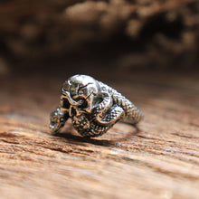 Medusa skull snake ring men sterling silver 925 Boho biker gothic viking cobra