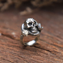 Medusa skull snake ring men sterling silver 925 Boho biker gothic viking cobra