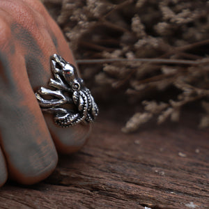 tentacle octopus coral sterling silver ring for men nautical animal jewelry gothic