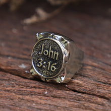 John 3:16 Ring men sterling silver 925 Mexican christ jewelry bible verse biker