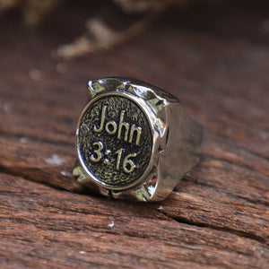 John 3:16 Ring men sterling silver 925 Mexican christ jewelry bible verse biker