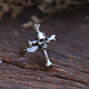 Cross skull gothic sterling silver ring for men Vintage pirate biker celtic Jewelry