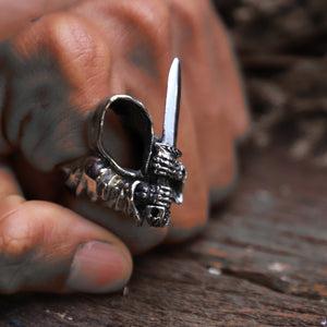 grim Reaper skull sword made of sterling silver ring 925 for men Gothic