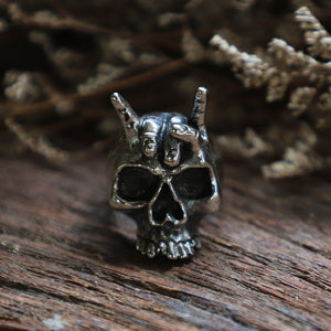 skull sign of the horns Biker sterling silver ring 925 men gothic viking chopper