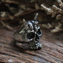 skull sign of the horns Biker sterling silver ring 925 men gothic viking chopper