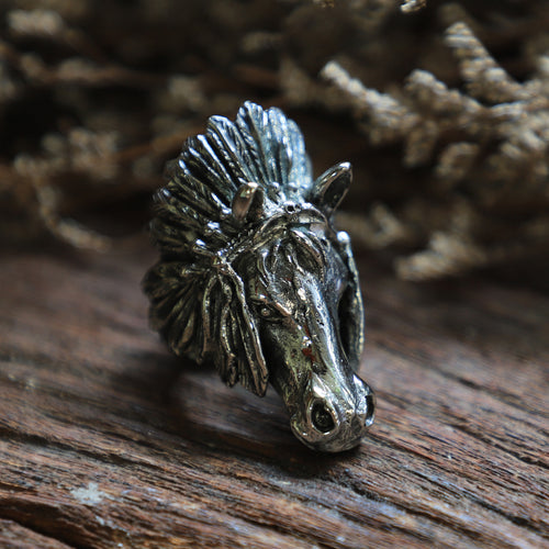 horse western apache sterling silver ring 925 men Biker feather headdress boho