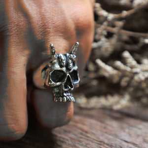 skull sign of the horns Biker sterling silver ring 925 men gothic viking chopper