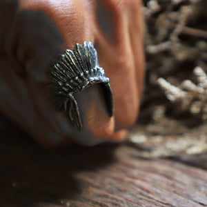 indian feather headdress sterling silver ring 925 for women Boho style