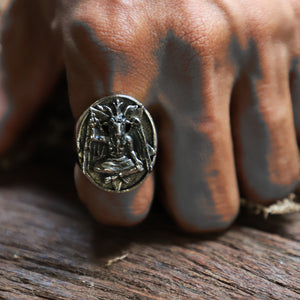 Biker Baphomet Ellipse sterling silver ring 925 for unisex satanic style