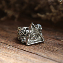 illuminati Flower Biker sterling silver ring men punk gothic masonic freemason