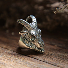 Horned goat biker sterling silver ring 925 men satanism monster pentagram gothic