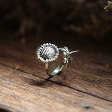 dragonfly sunflower silver Ring boho women sterling jewelry gypsy hippie insect