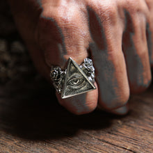 illuminati Flower Biker sterling silver ring men punk gothic masonic freemason