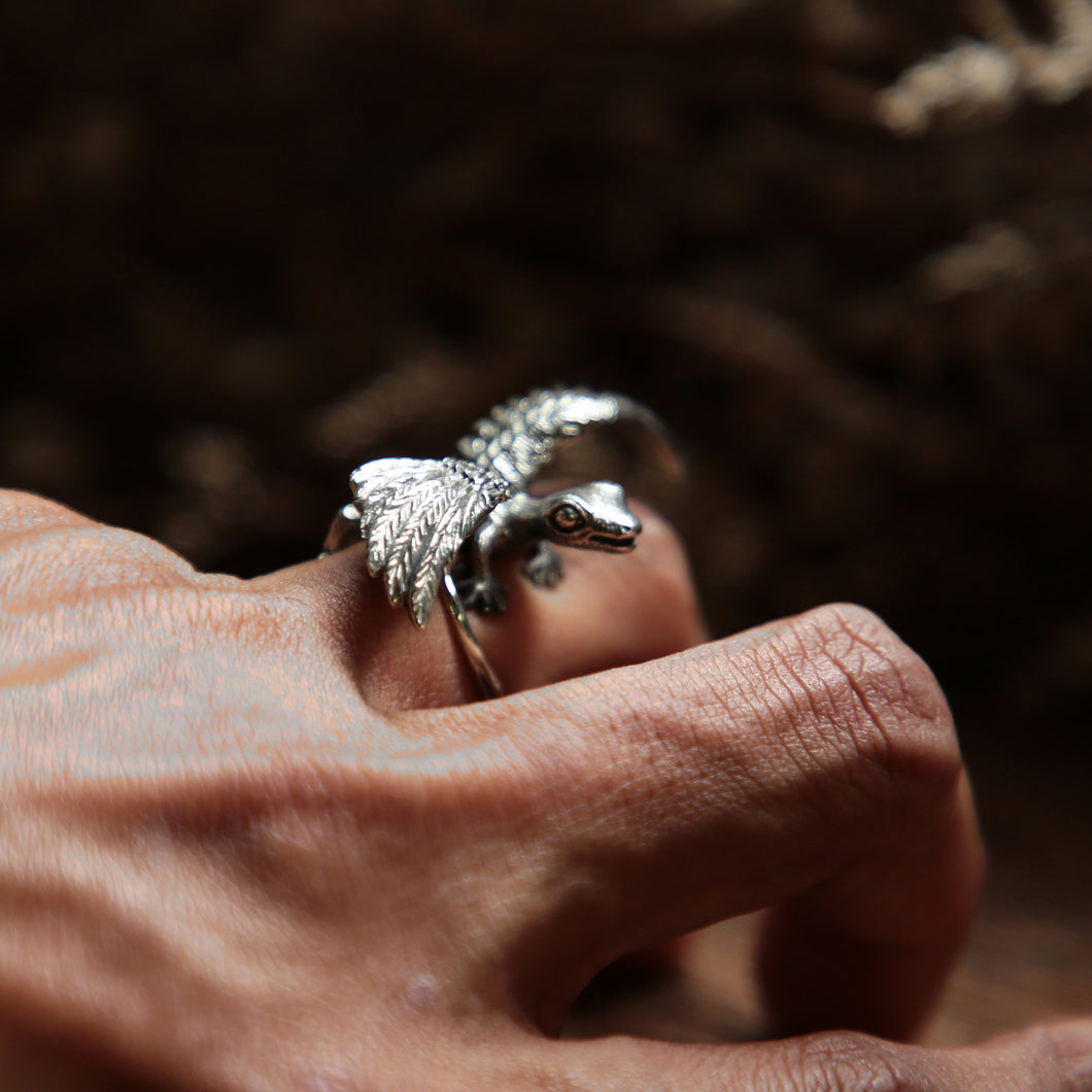 gecko Angel Wings sterling silver ring unisex viking bohemian biker skull gypsy