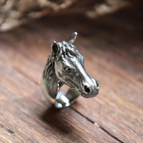 Horse silver biker men sterling silver ring Equestrian jockey horseman skull western