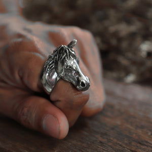 Horse silver biker men sterling silver ring Equestrian jockey horseman skull western