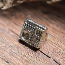 radio stereo ring hip hop Two fingers sterling silver 925 biker music rock punk