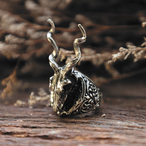 gothic deer Skull made of sterling silver Ring 925 for women Bohemian style
