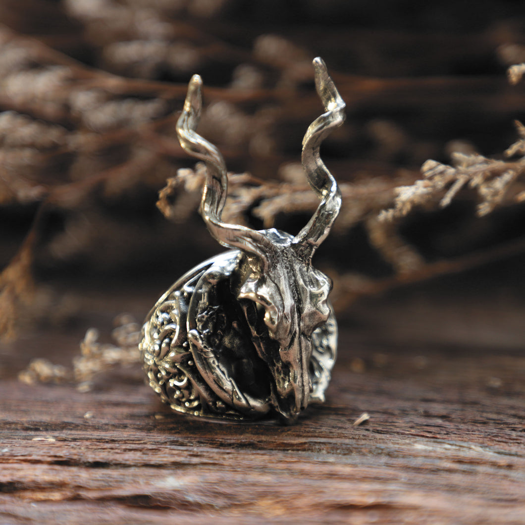gothic deer Skull made of sterling silver Ring 925 for women Bohemian style