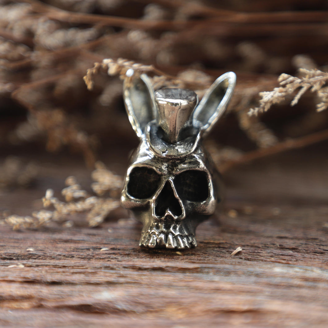 Bunny rabbit Skull made of sterling silver Ring for men biker style