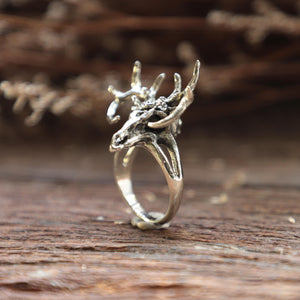 Deer Skull Ring for women sterling silver ring 925 biker boho animal Bohemian style