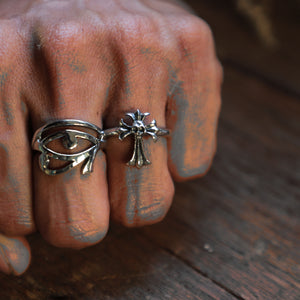 Gothic cross skull ring men sterling silver biker celtic viking grim Reaper