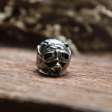 Aviator Teddy Polar Bear ring men sterling silver 925 biker skull Viking gothic