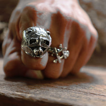 Aviator Teddy Polar Bear ring men sterling silver 925 biker skull Viking gothic
