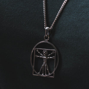 The Vitruvian Man skull pendant necklace for unisex made of sterling silver 925 minimal style