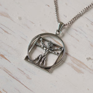 The Vitruvian Man skull pendant necklace for unisex made of sterling silver 925 minimal style