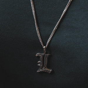 alphabet L pendant necklace for men made of sterling silver 925 biker style