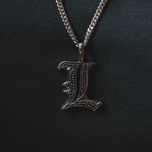 alphabet L pendant necklace for men made of sterling silver 925 biker style
