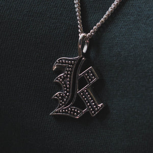 Letters K pendant necklace for unisex made of sterling silver 925 biker style