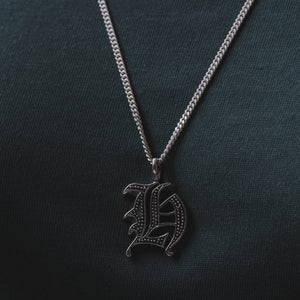 alphabet H pendant necklace for men made of sterling silver 925 biker style