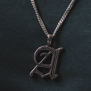 Letters A pendant necklace for unisex made of sterling silver 925 biker style