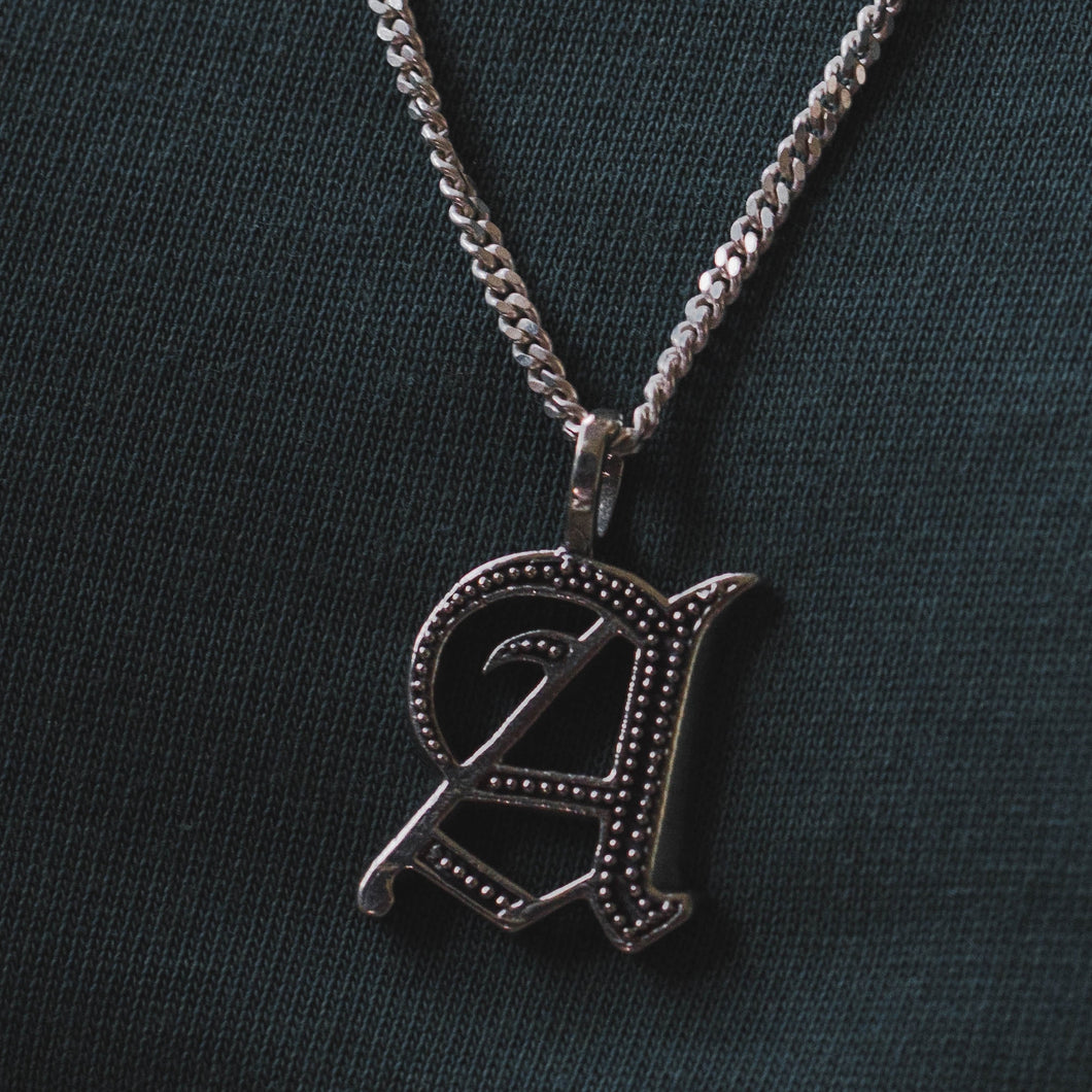 Letters A pendant necklace for unisex made of sterling silver 925 biker style